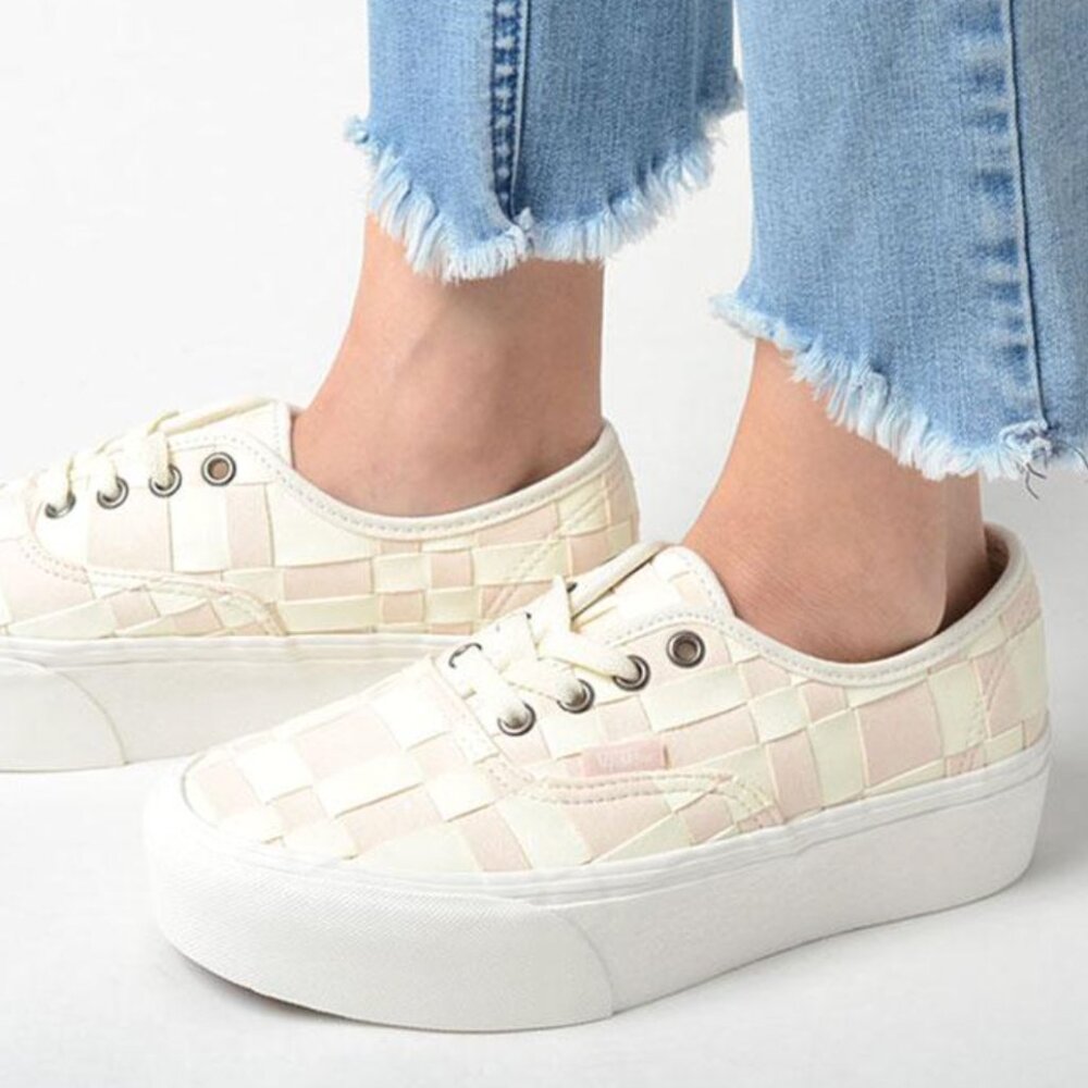 Vans Leather Pink/Off White Checkered Platform Shoes